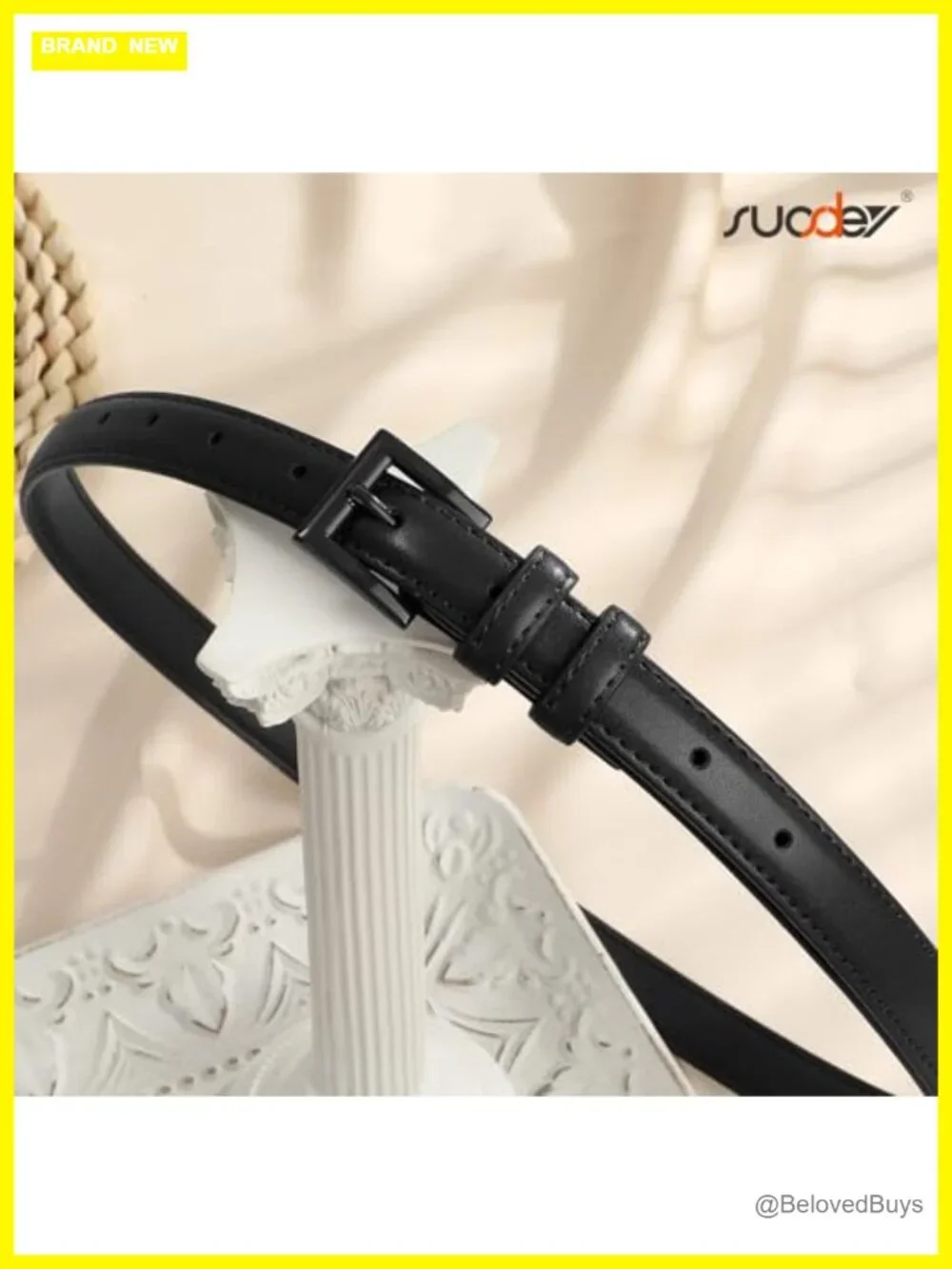Women's Skinny PU Leather Belt with Square Buckle, Adjustable Waist Belt